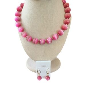 🎉 Bundle 3/$10 Pink Cats Eye Bead Necklace And Earrings